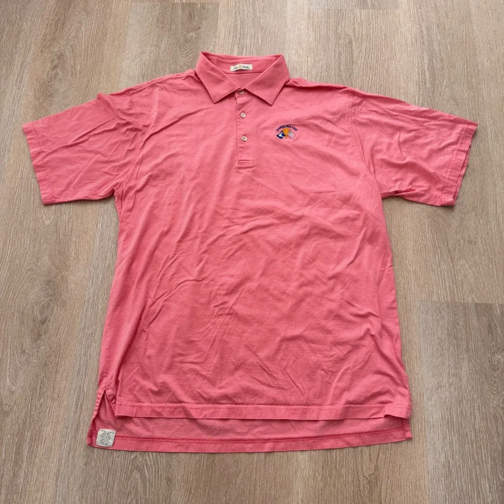 Peter Millar Carolina Cup Polo Shirt Mens XL Salmon Striped Mercerized Cottonn‎